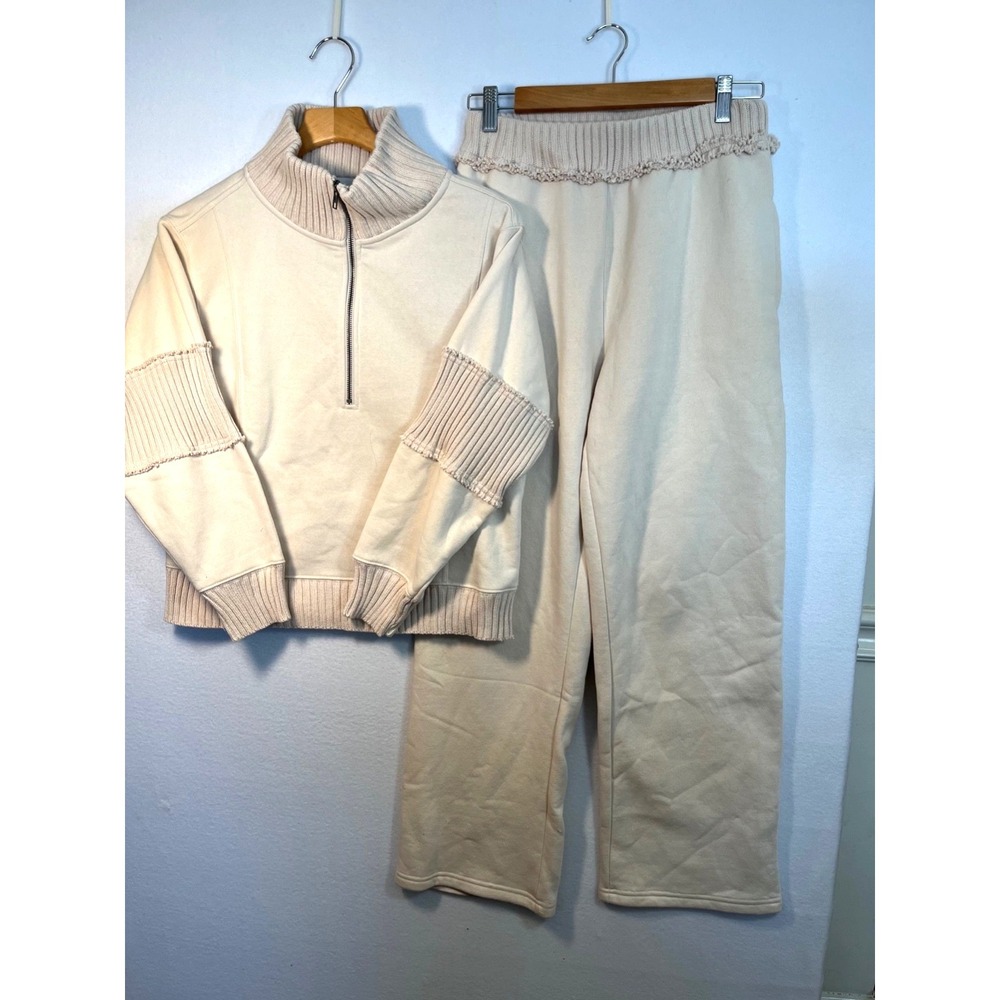 Vintage Havana Women's 2pc set Cream 1/2 Zip Top & Cream Pants Size SMALL